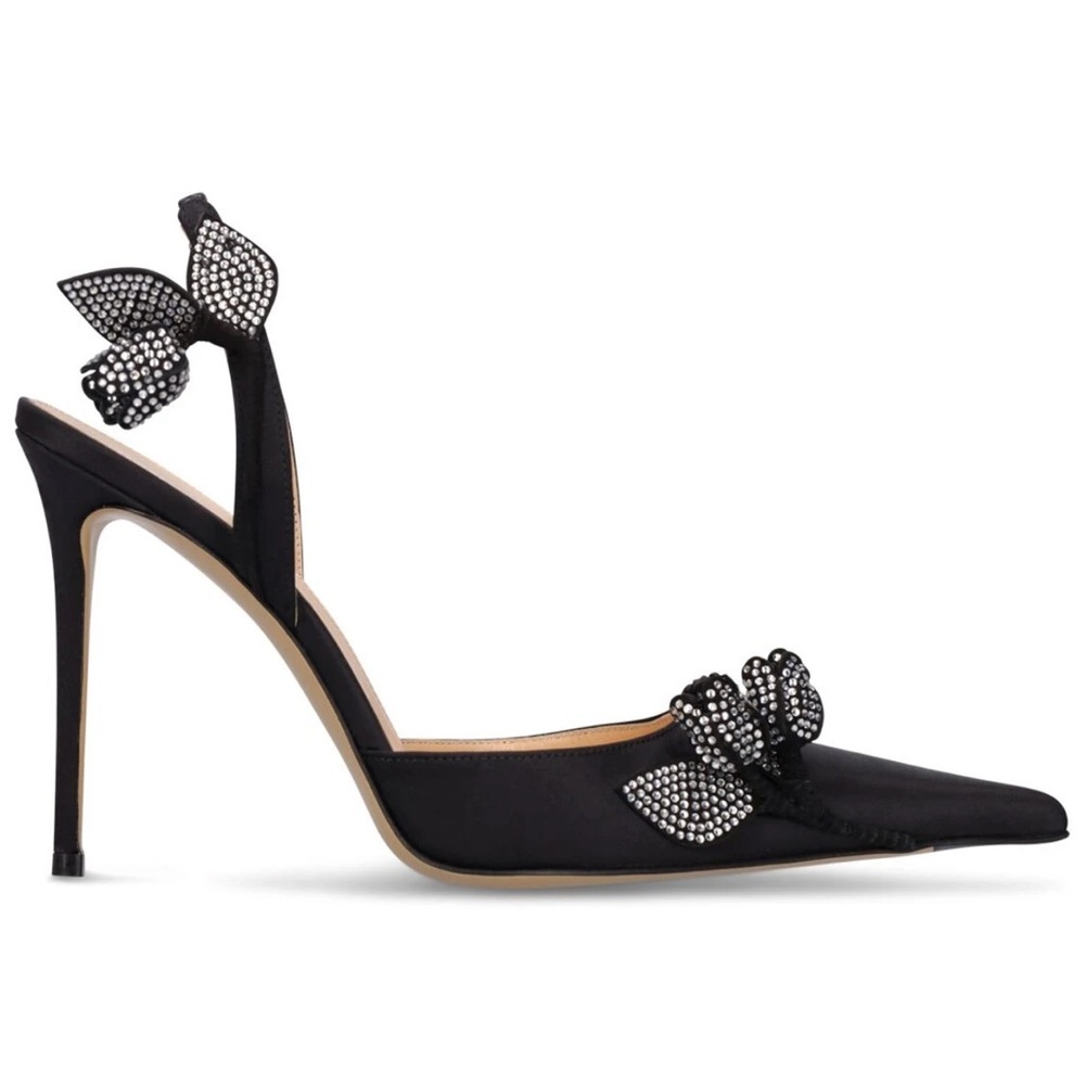 🌺MACH & MACH🌺 Wonder Tulip Satin Slingback Pumps Black Size: 38 - Picture 5 of 14